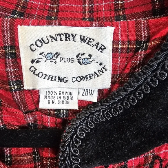 Country Wear‎ Clothing Company Red Black Vintage 90s Plaid Embroidered Size 20W - Picture 4 of 14